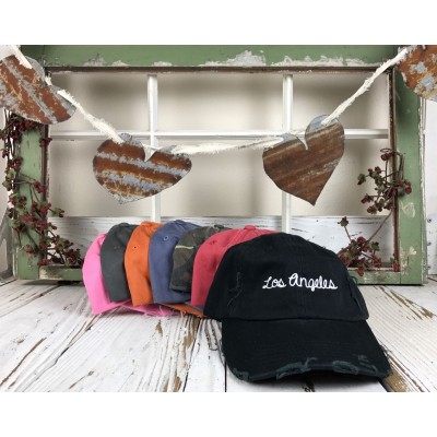 Los Angeles Cursive Distressed Dad Hat Baseball Cap Hats Many Colors Available  eb-01254985